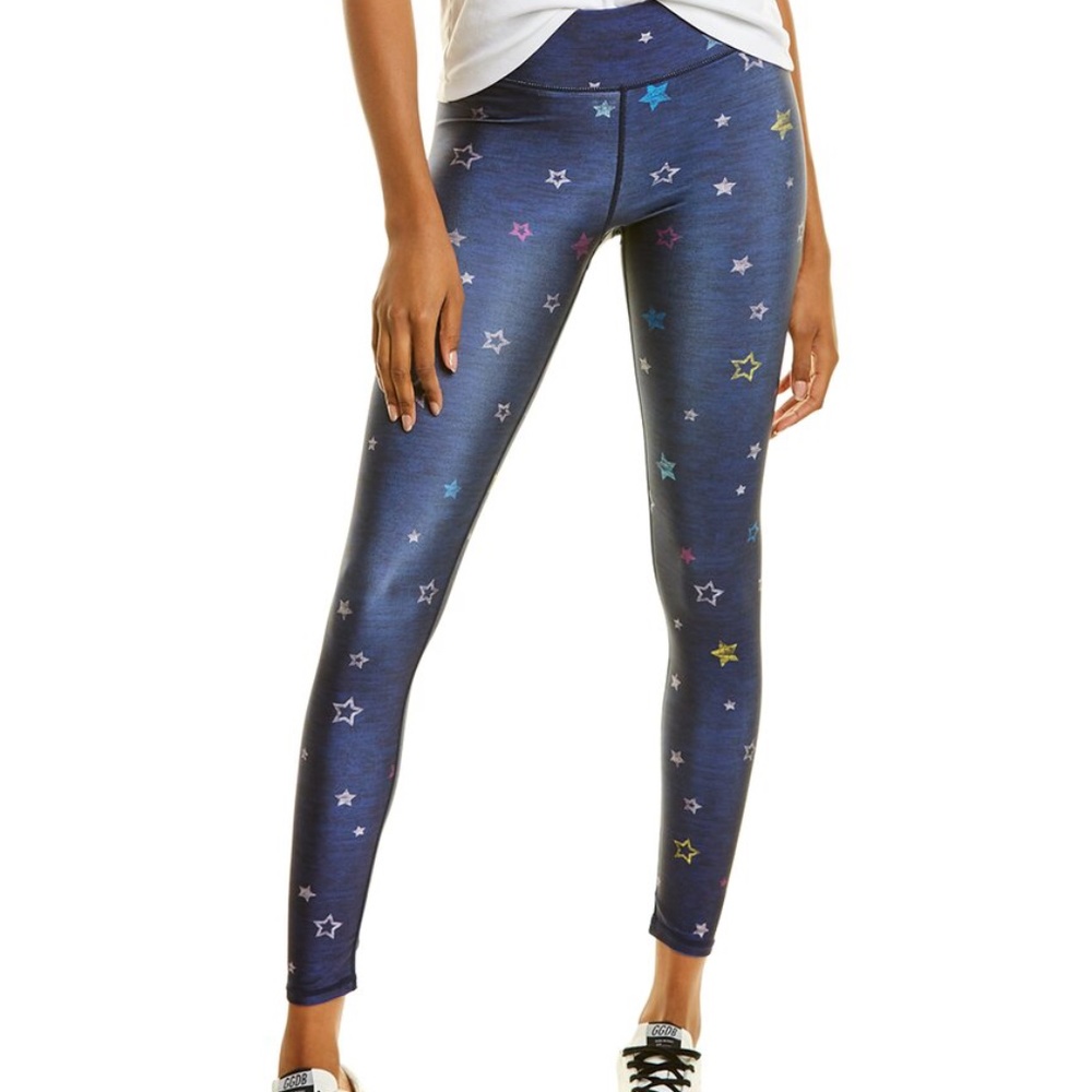 NWT Terez 3" Tall Band Legging Blue Multicolor Star Print